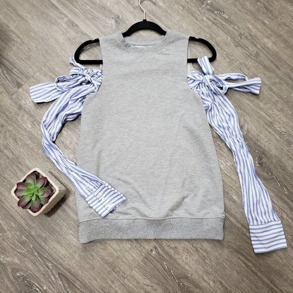 ASOS Cold Shoulder Sweatshirt Sz 2 Dress Shirt Sleeves - Picture 1 of 6